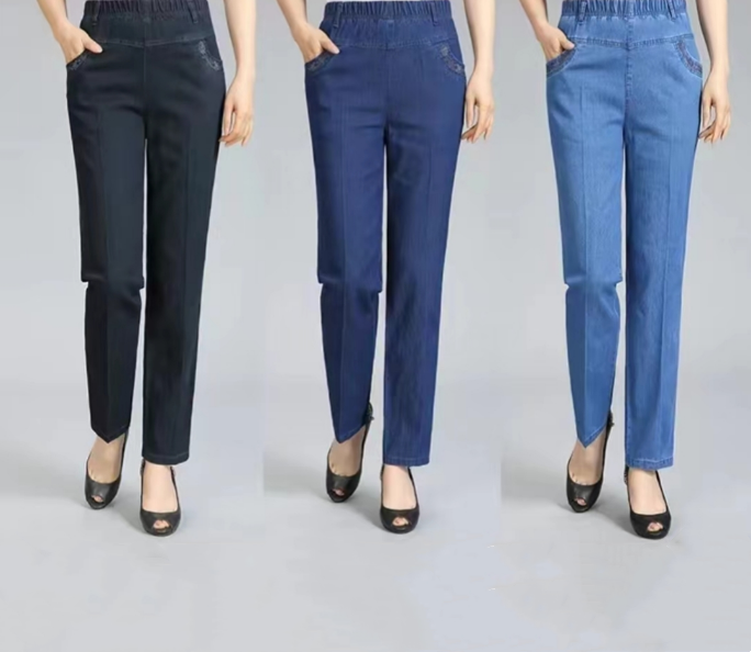 👖【50-90 KG】 Нови дънки с висока талия, еластични и с свободна кройка
