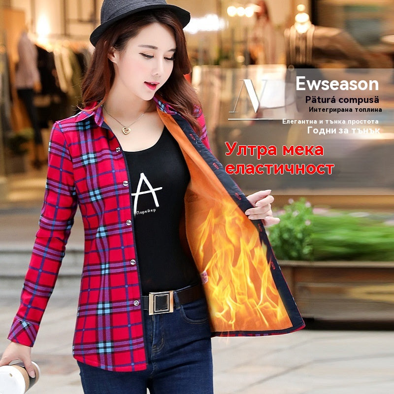 【M-7XL】Дамска зимна фланелена риза с дебела подплата и каре
