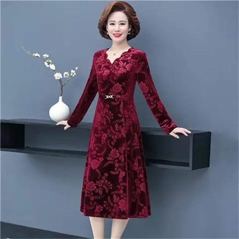 🔥👗Златиста кадифена рокля с дълъг ръкав и V-образно деколте