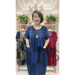 👗❤️【50-100 кг】2025 Карирана пътна рокля, модна ежедневна удобна рокля за майка