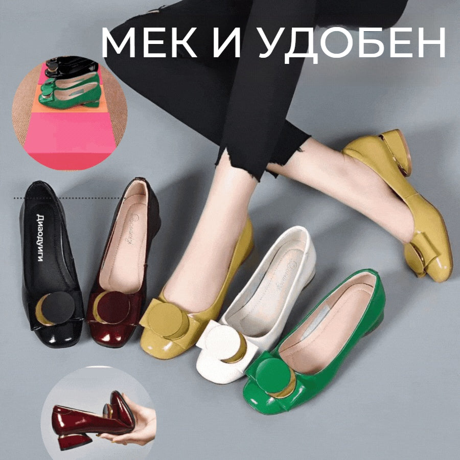 💥🔥👠【най-продавани】Ретро дамски обувки с мека подметка, дишаща материя и дебел ток с метална катарама