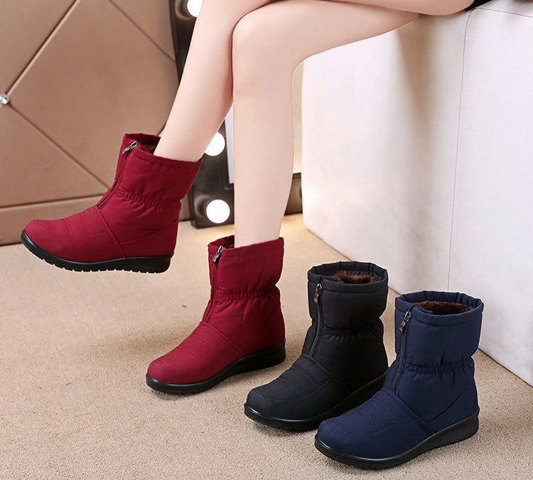 Дамски зимни кадифени снежни ботуши, топли, водоустойчиви и противоплъзгащи.