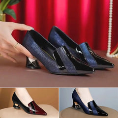 🔥👡 Модни и елегантни дамски обувки от мека лачена кожа с блестящи кристали и ниски токчета за комфорт