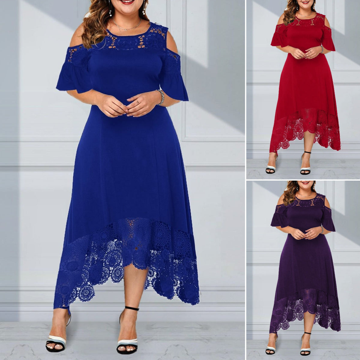 Дантелена рокля с волан