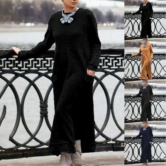 【S-5XL】Нова есенна рокля с широка плетена дантела в голям размер