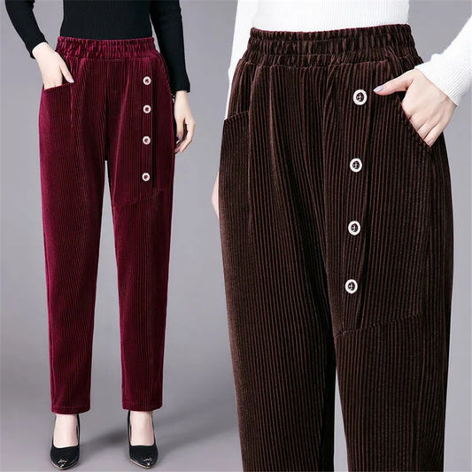 💕【50% ОТСТЪПКА】【XL-5XL】Есен/Зима Нови дамски кадифени панталони с катарама