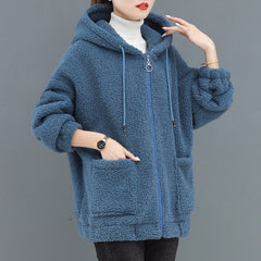 🔥❤️【M-4XL】Дамски полар кардиган с качулка и цип, големи размери, моден суитшърт
