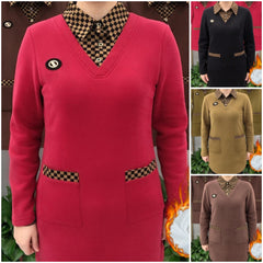 Есенно-зимна дамска яка с дълъг ръкав с дебело каре