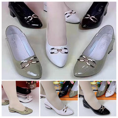 👞Нови дамски обувки от лъскава естествена кожа с дебел ток, мека подметка и заострени върхове