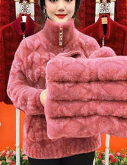 🔥🔥【50% ОТСТЪПКА】Изкуствена кожа от норка за хора на средна възраст и възрастни, дебело есенно-зимно палто