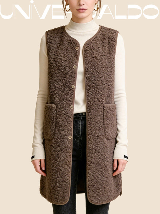 Есен/Зима Дълъг Кожен Елек С Мека Подплата, Широк, Дамски