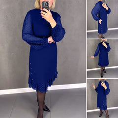 🔥👗【S～5XL】Нова модна ежедневна едноцветна рокля с дълъг ръкав и широки волани