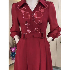 😍👗【M-4XL】🍁Нова висококачествена шифонена рокля с V-образно деколте и пайети
