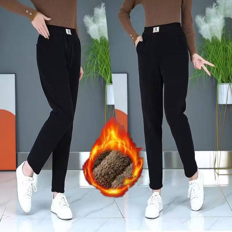 50% ОТСТЪПКА【40-85kg】Нови есенно-зимни дамски дебели кадифени топли ежедневни панталони с висока талия