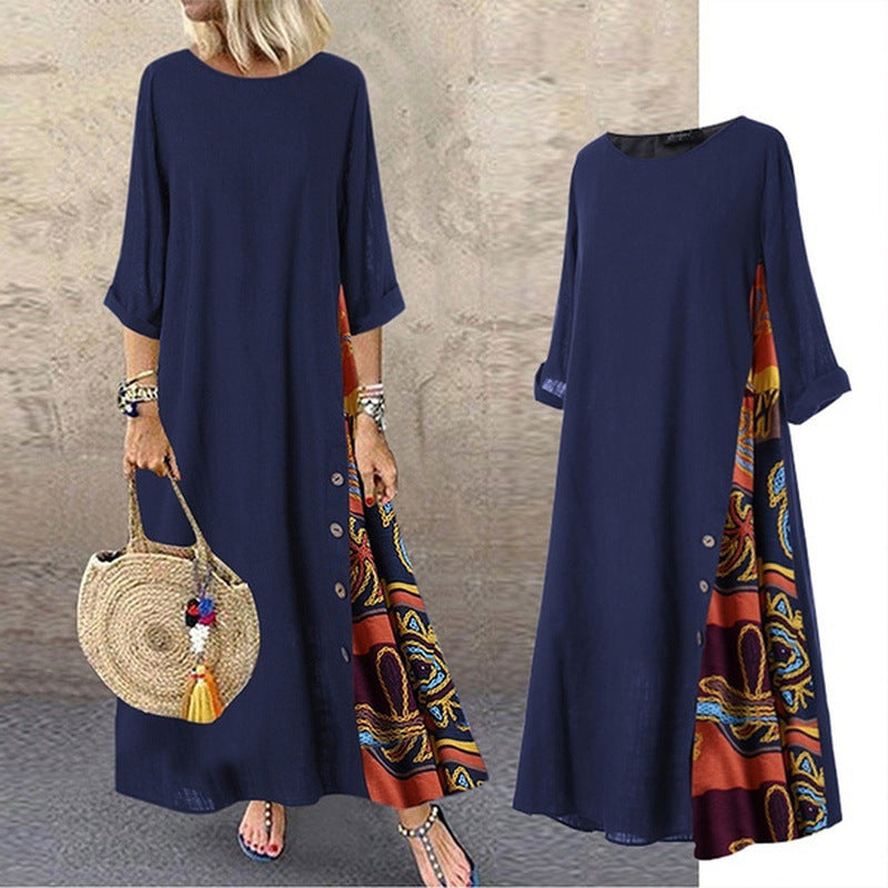 🌾💕[M-5XL] Нова винтидж ленена рокля със среден ръкав, мека и удобна
