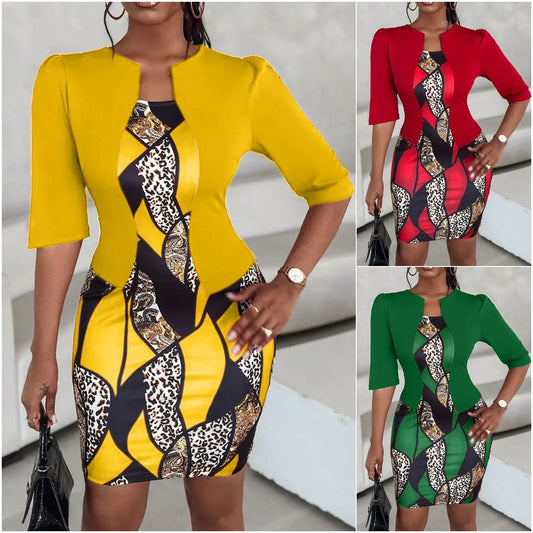 【M-4XL】Рокля с висока талия и щампа за пътуване до работа