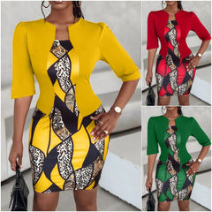 【M-4XL】Рокля с висока талия и щампа за пътуване до работа