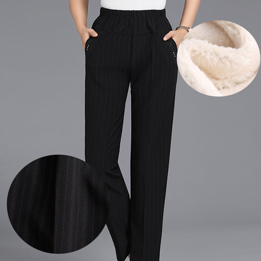 【най-продавани】Дами на средна възраст и възрастни есен и зима с дебел ластик на талията плюс кадифени панталони