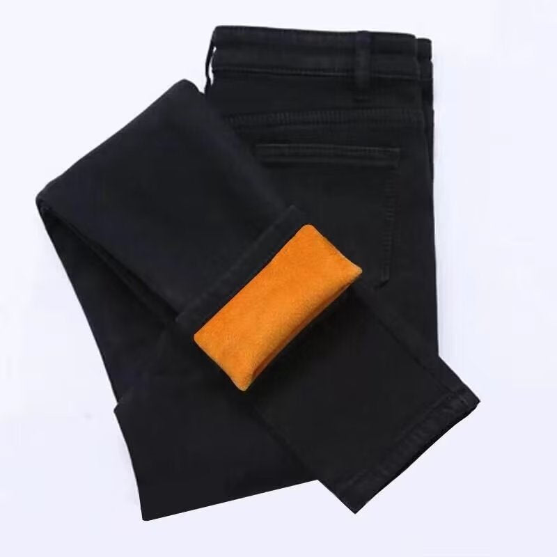 👖🏆【50% ОТСТЪПКА】【40-75kg】Дамски дебели плюшени разтегателни зимни дънки с висока талия