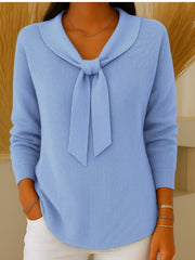 【S-5XL】Дамски пуловер с дълги ръкави, едноцветен с колан и свободна кройка