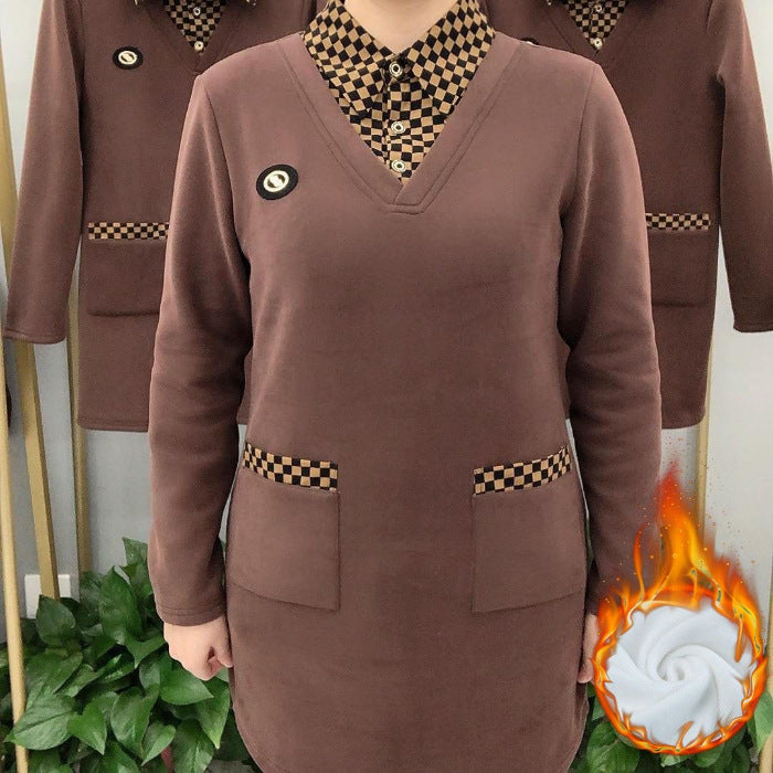 Есенно-зимна дамска яка с дълъг ръкав с дебело каре