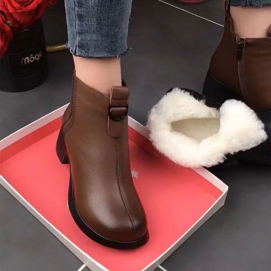 【35-40】Ръчно изработени италиански неплъзгащи се дамски ботуши от естествена кожа