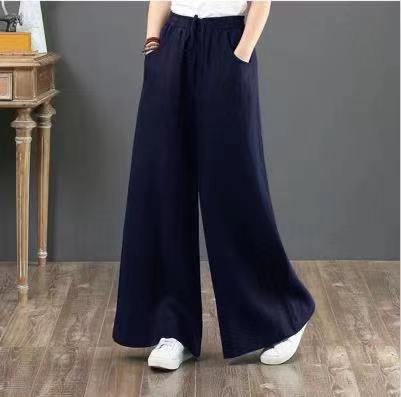 🔥👖【S-3XL】Ежедневни памучни и ленени панталони за пролет и лято, големи размери, с широки крачоли✅【40-90 кг】