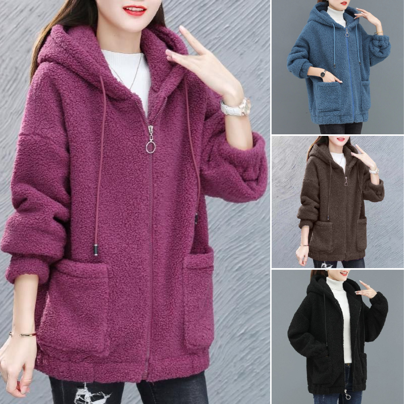 🔥❤️【M-4XL】Дамски полар кардиган с качулка и цип, големи размери, моден суитшърт