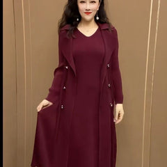 🍂👗【M-4XL】Есенна, модерна, еластична, двукомпонентна рокля с ветровка