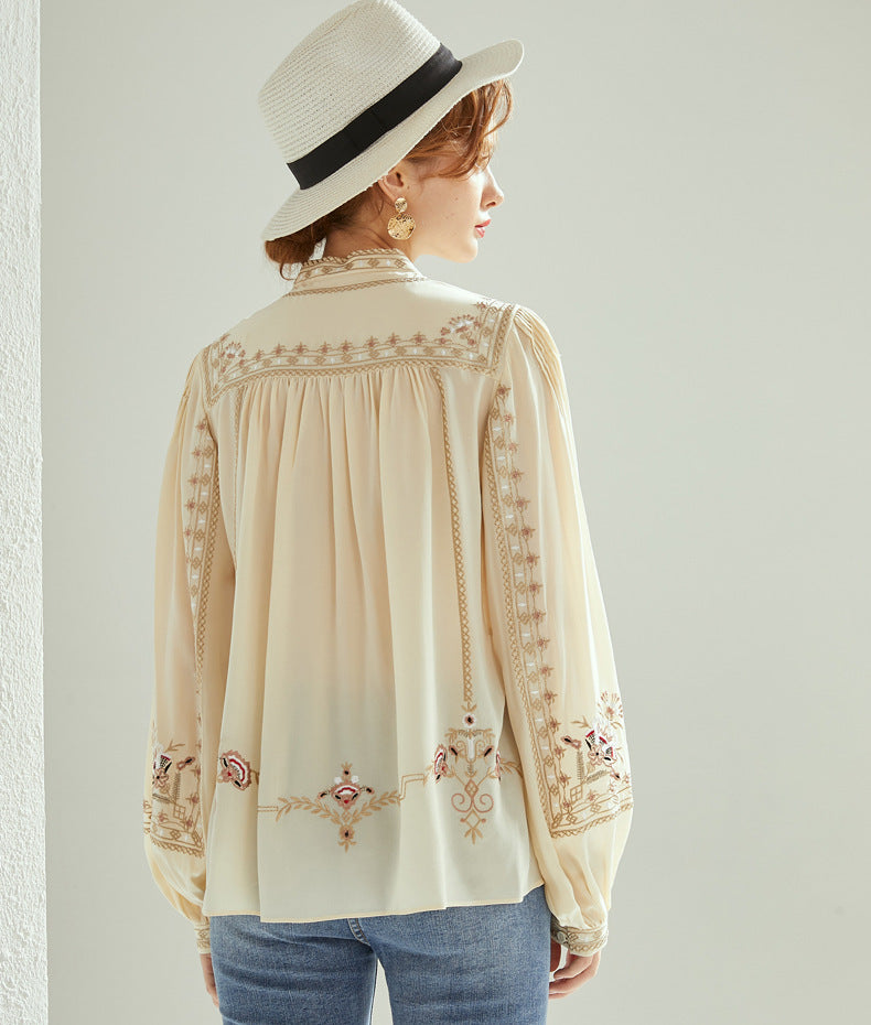 【M-3XL】Нов бохемски топ с висока яка, свободен и шикозен, модерна и универсална риза с щампа