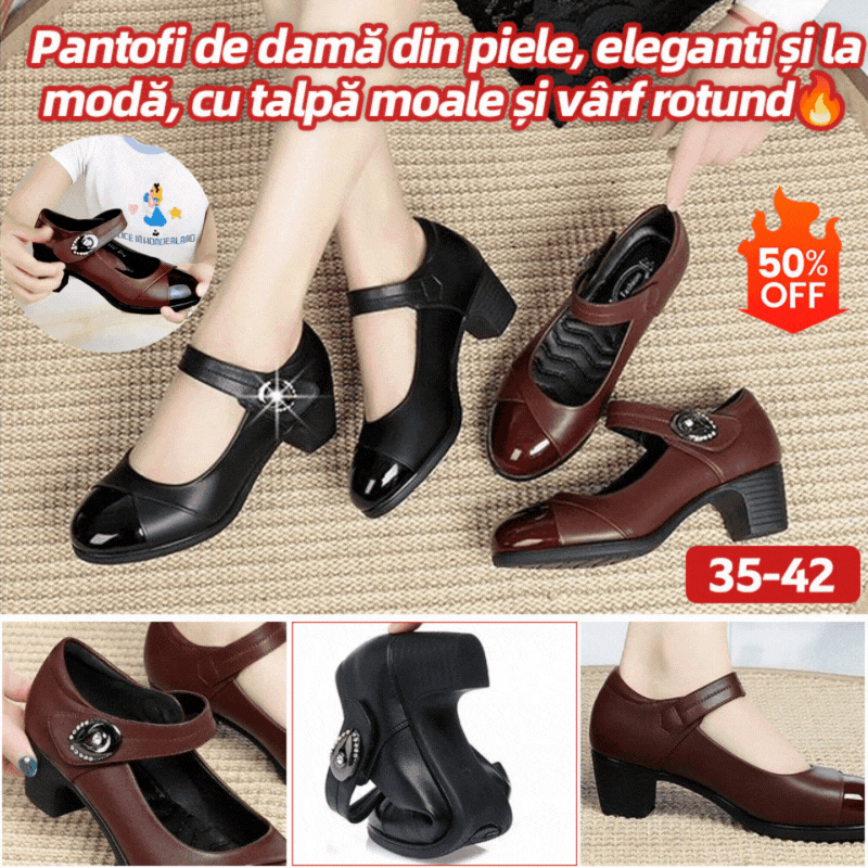 【35-42】Дамски обувки с кръгъл връх, изработени от естествена кожа с меки подметки