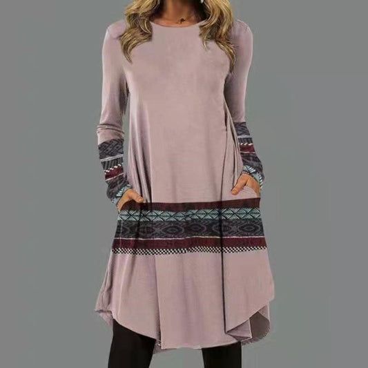 💥🔥Нова дамска рокля с дълъг ръкав и обло деколте (S-5XL)